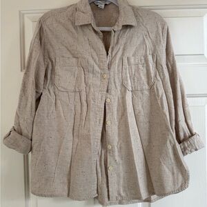 💙Women's Beige Button-Up Flannel Shirt